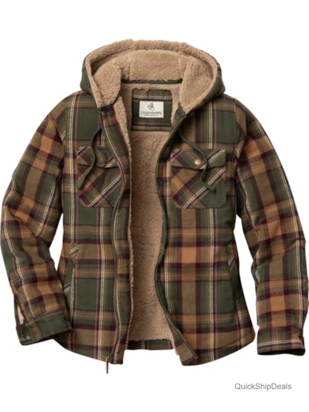 Hooded Berber Lined Shacket Shirt Jacket Plaid Faux Fur Quilted